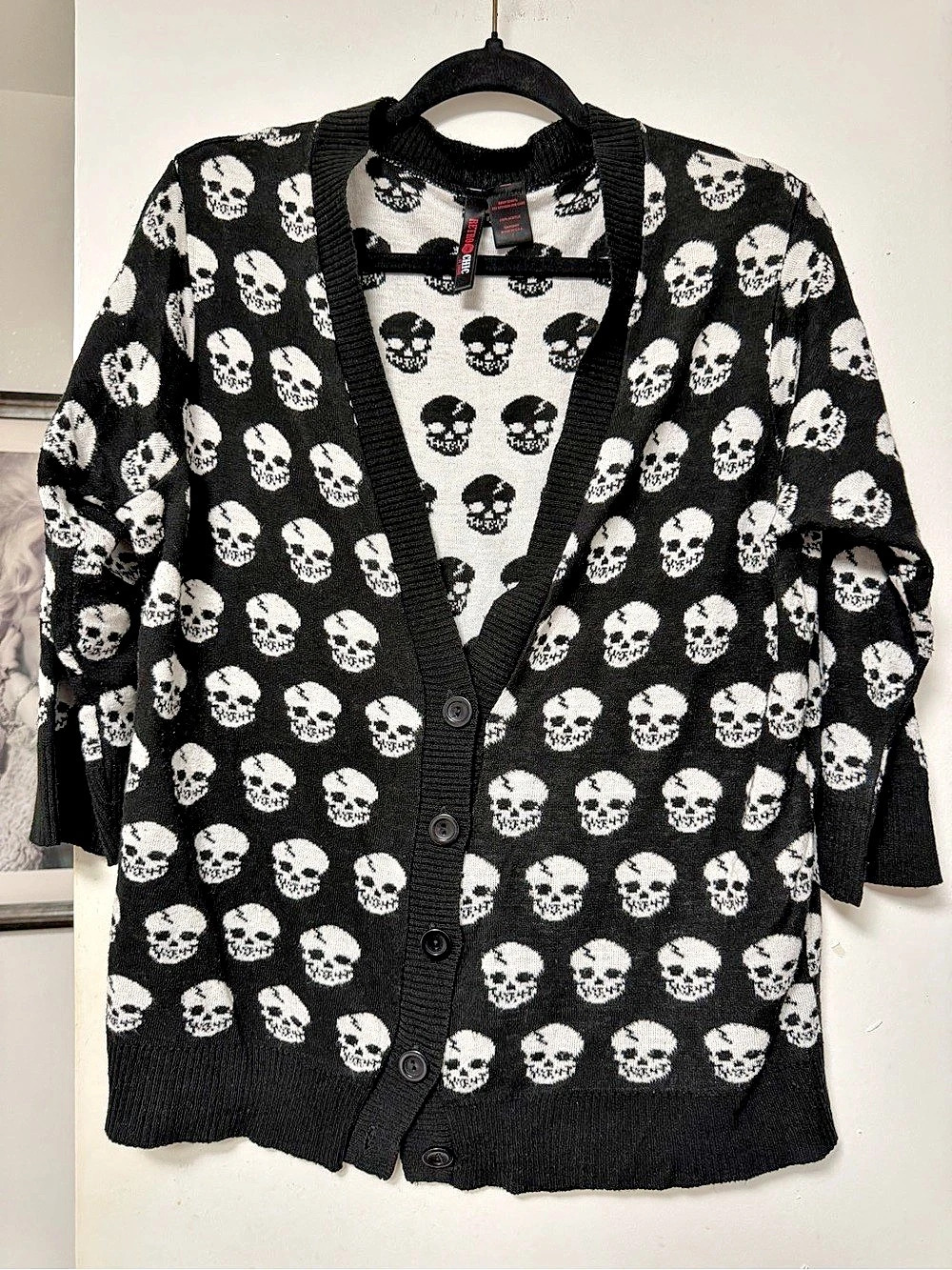 Torrid Retro Chic Skull Cardigan in Black & White, 3x